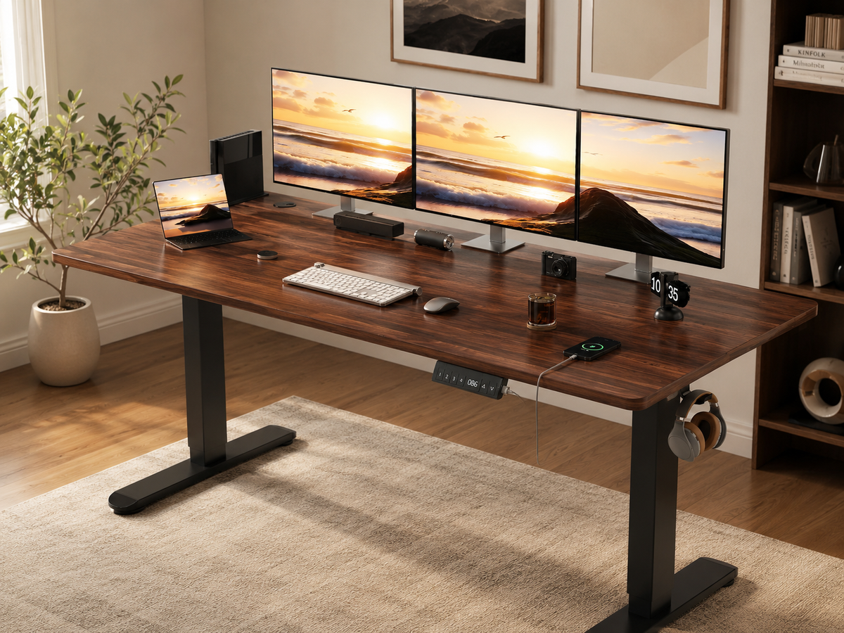 Bureau assis-debout électrique HAEST 160 × 80 cm – Bois foncé